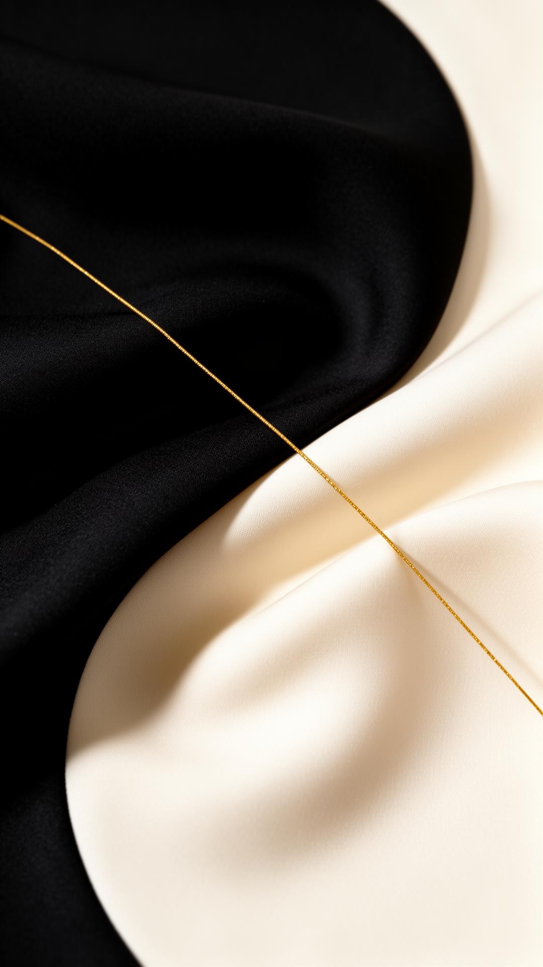 Black and ivory fabric meeting in a single gold thread